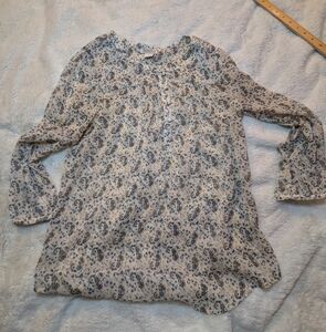 Sheer lucky brand blouse sz M cream blue yellow